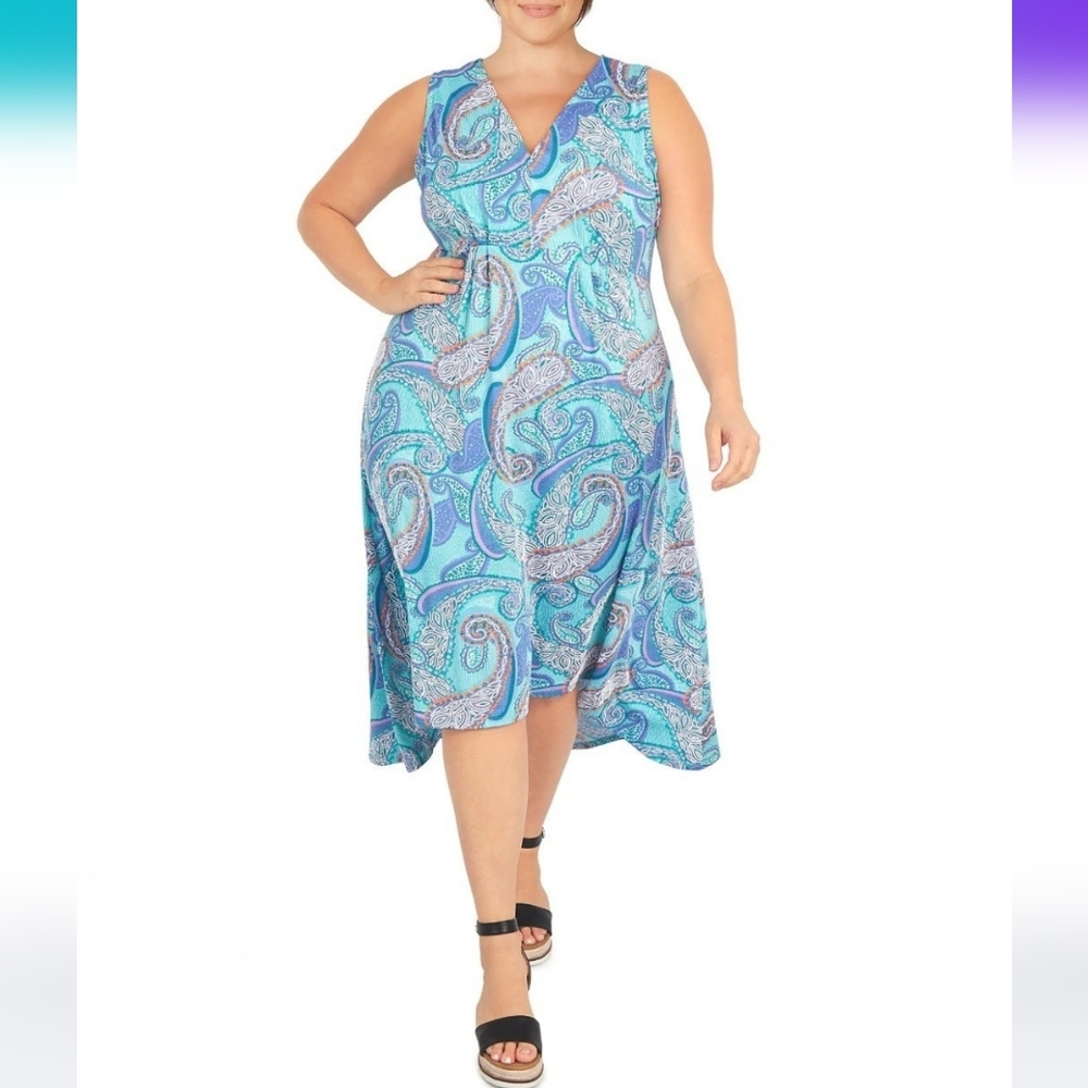 Ruby Rd. 2X Dress Puff Paisley Blue Green Textured Party Wedding Guest 2158-t